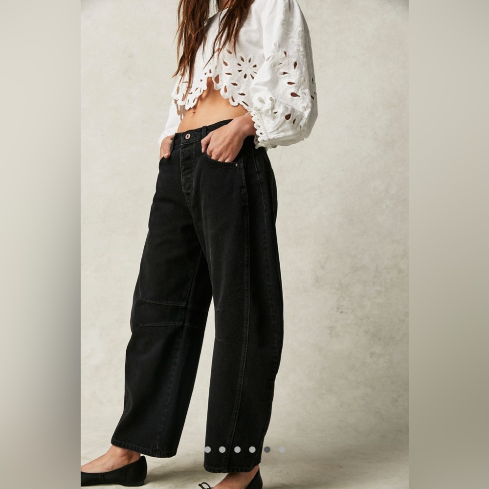 We The Free by Free People Good Luck Mid-Rise Barrel Jean in Soundwave